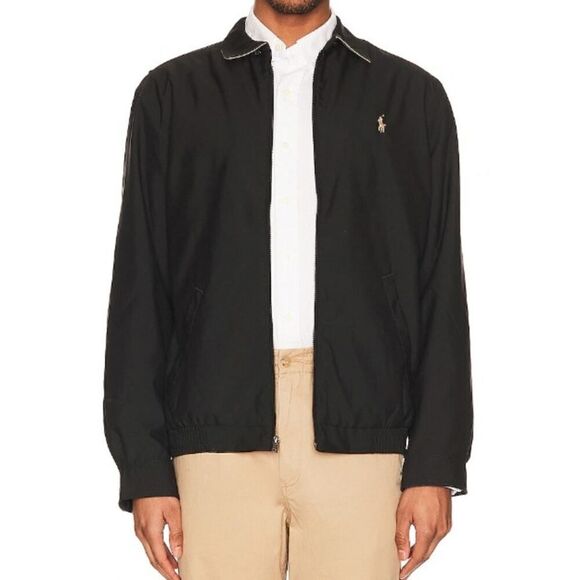 Polo by Ralph Lauren Black Harrington Club Windbreaker Jacket Men's Sz. XL - Picture 1 of 4